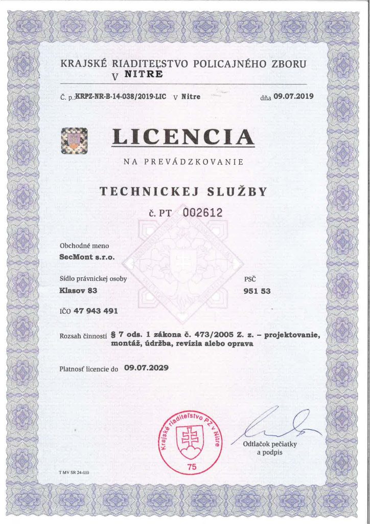 licencia technickej služby